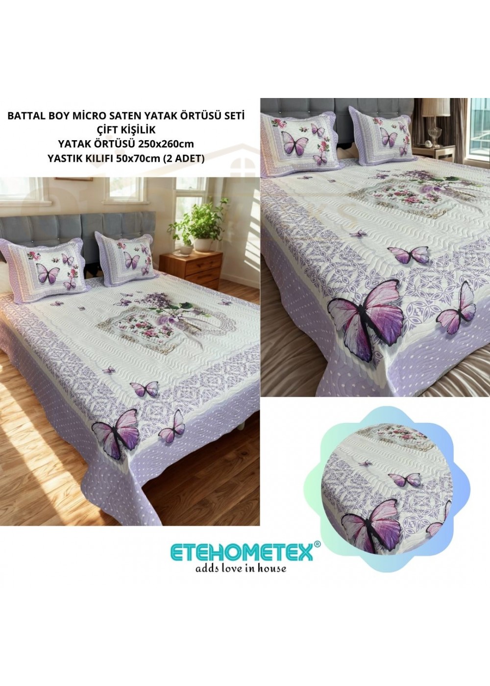 ETEHOMETEX ÇİFT KİŞİLİK KAPİTONELİ YATAK ÖRTÜSÜ SETİ İNCİ 8696474231895 ETEHOMETEX ÇİFT KİŞİLİK KAPİTONELİ YATAK ÖRTÜSÜ SETİ İNCİ 8696474231895